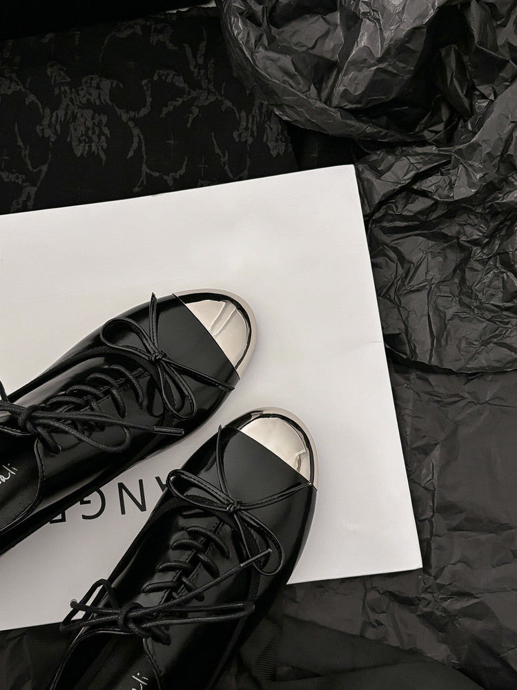Karin Luna In Stock Spot Goods  Casual Lace-Up Metal Toe Bow Deep Mouth Single Shoes