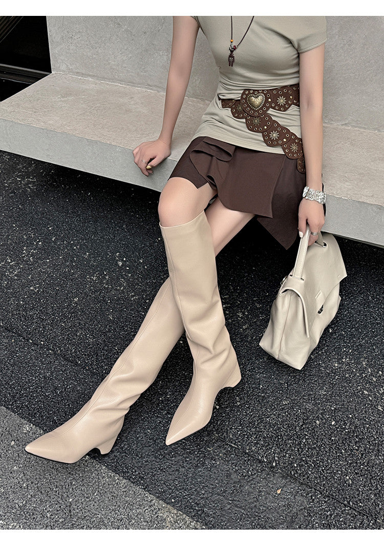Karin Luna Hot-Selling Internal Height Increase Pointed Toe Straight-Leg Hot-Selling Long Boots