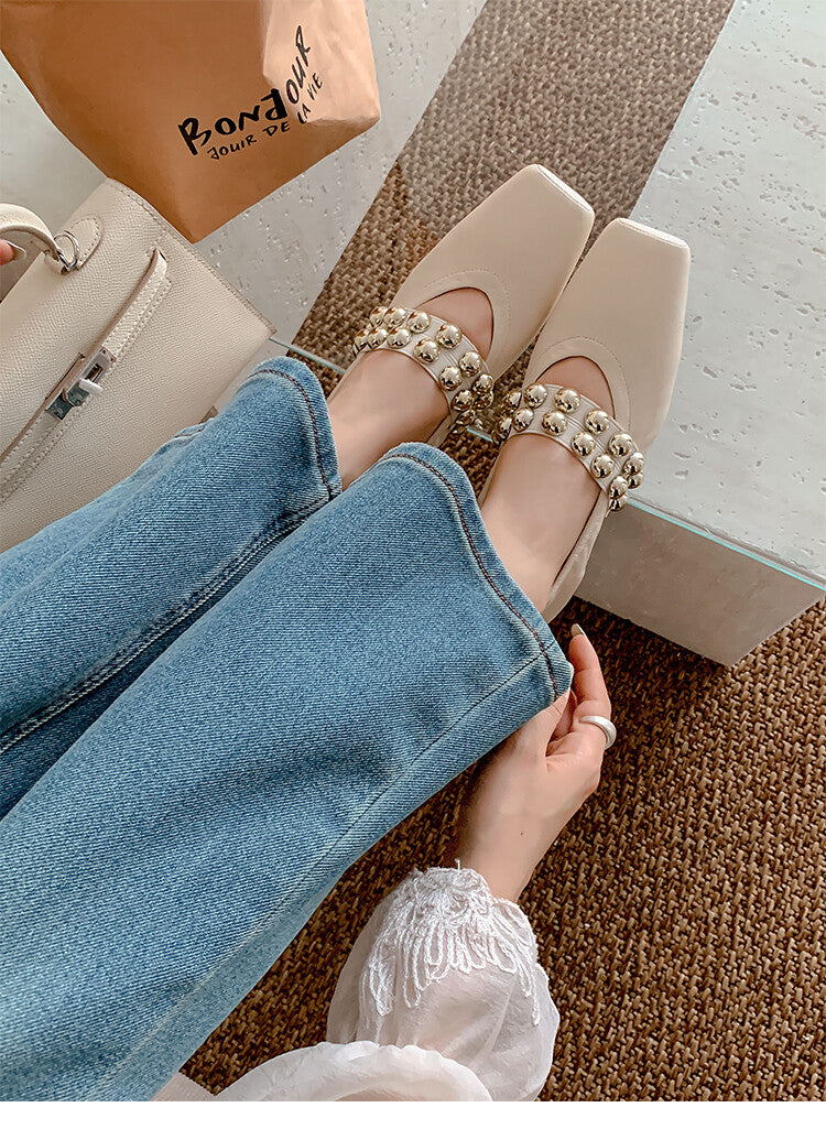 Karin Luna In Stock Spot Goods  Pig Nose Metal Strap Super Soft Granny Full Leather Mary Jane Shoes