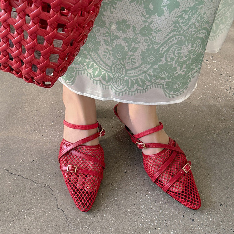 Karin Luna In Stock  Spot Goods  Mesh Series Elegant Closed-Toe Belt Buckle Slippers
