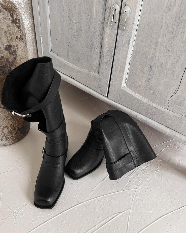 Karin Luna In Stock In Stock European and American Style Square Toe Thick Sole Belt Buckle Long Boots