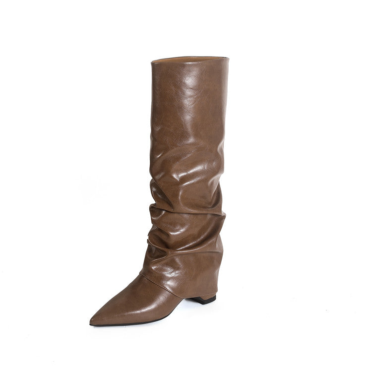 Karin Luna Elegant Style Pointed Toe Hidden Wedge Long Boots