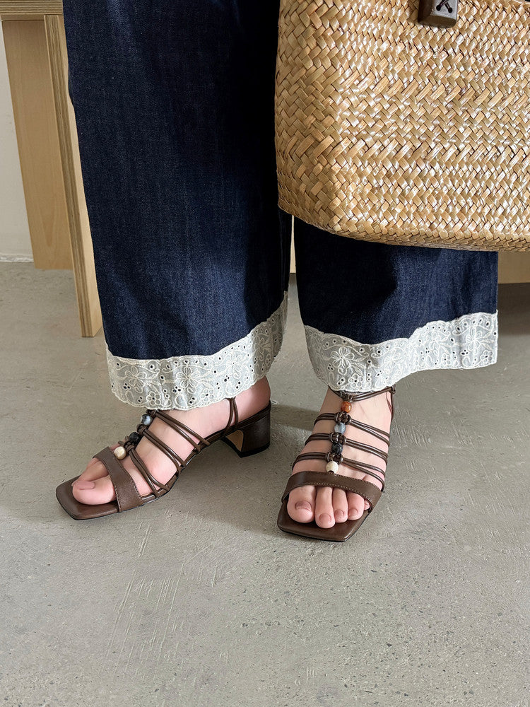 Karin Luna Bohemian Vacation Style~Square Toe Open Toe Sandals