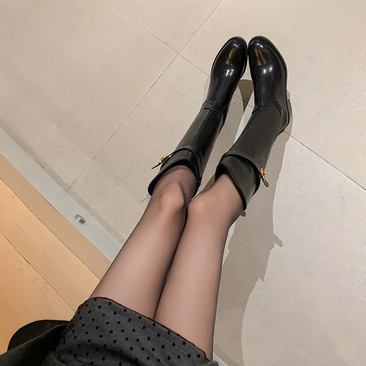 Karin Luna In Stock Classic Style Now Round Toe Flat Bottom Casual Slimming Knight Boots