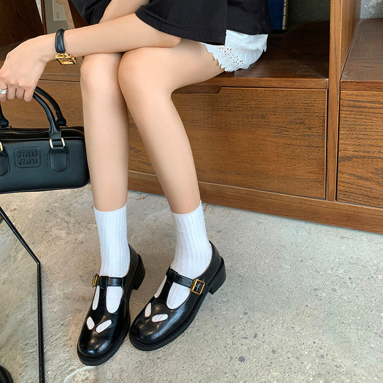 Karin Luna In Stock Spot Goods Minimalist Retro British Style Irregular Hollow Single Shoes