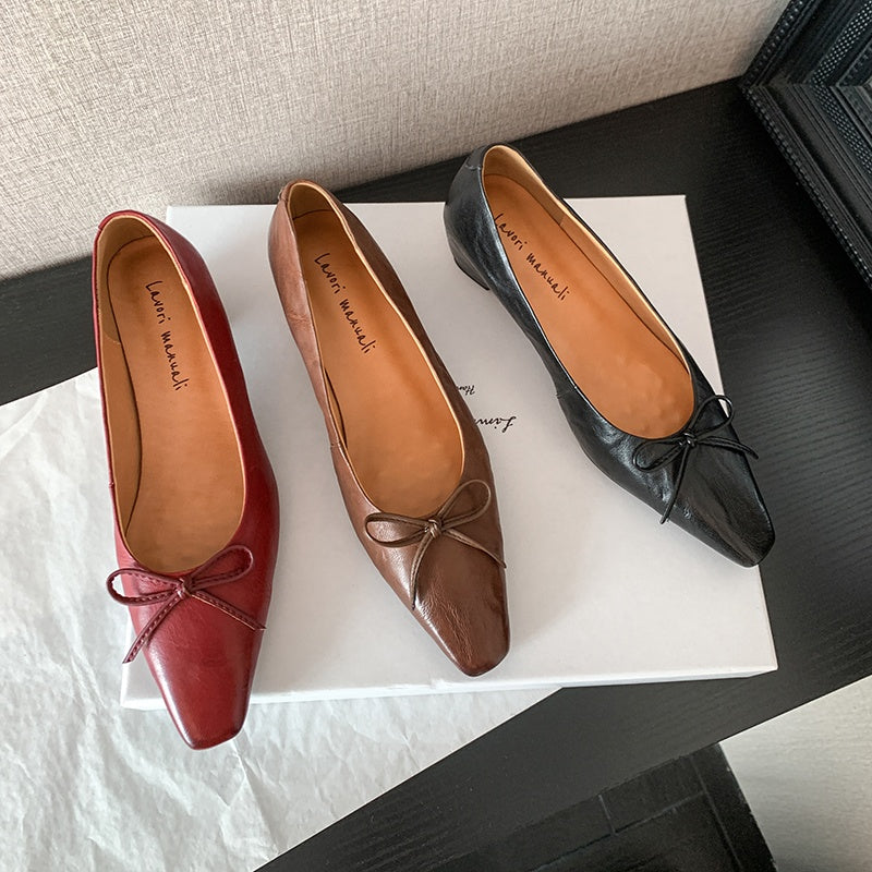 Karin Luna Full Layer Inside and Out~Basic Versatile Small Square Toe Butterfly Knot Irregular Heel Single Shoes