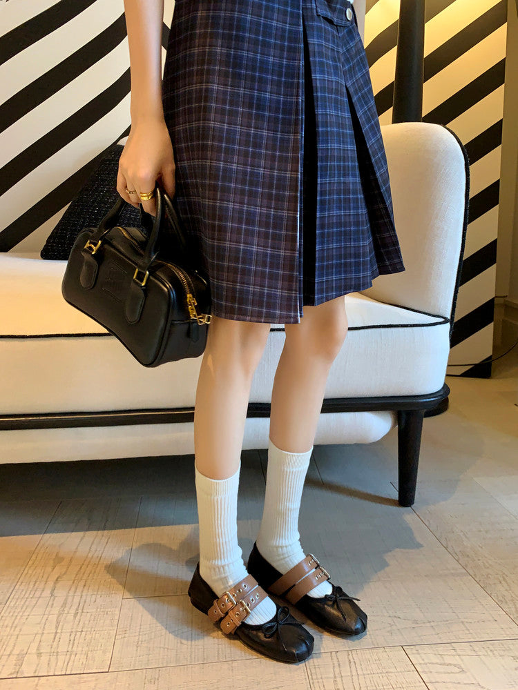 Karin Luna In Stock Spot Goods Minimalist Retro Round Toe Mary Jane Bowknot Height-Increasing Flats