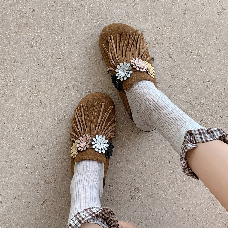 Karin Luna   Tassel Three-Dimensional Flower Thick-Soled Closed-Toe Slippers