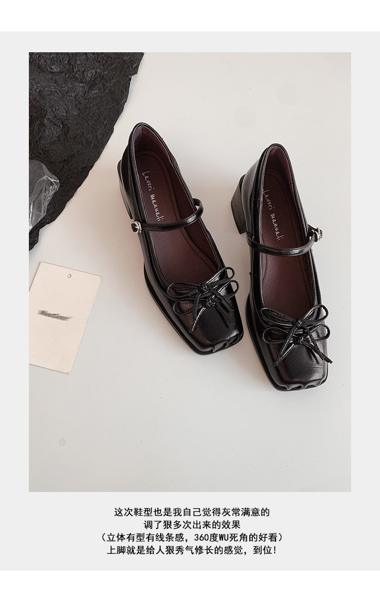 Karin Luna In Stock Spot Goods   One-strap Bowknot Square Toe Chunky Heel Mary Jane Shoes