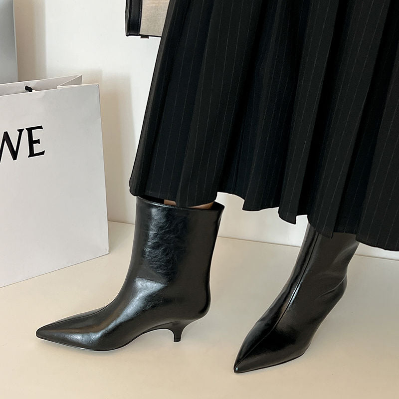Karin Luna In Stock Spot Goods Minimalist Tube Kitten Heel Short Boots