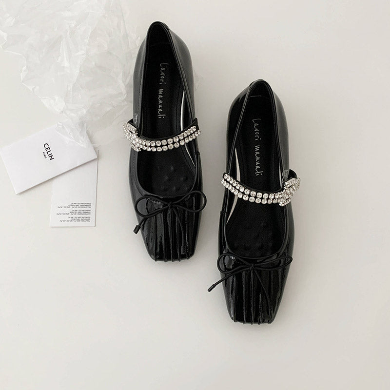Karin Luna In Stock Spot Goods  Vintage Sweet Rhinestone One-Strap Granny Flats