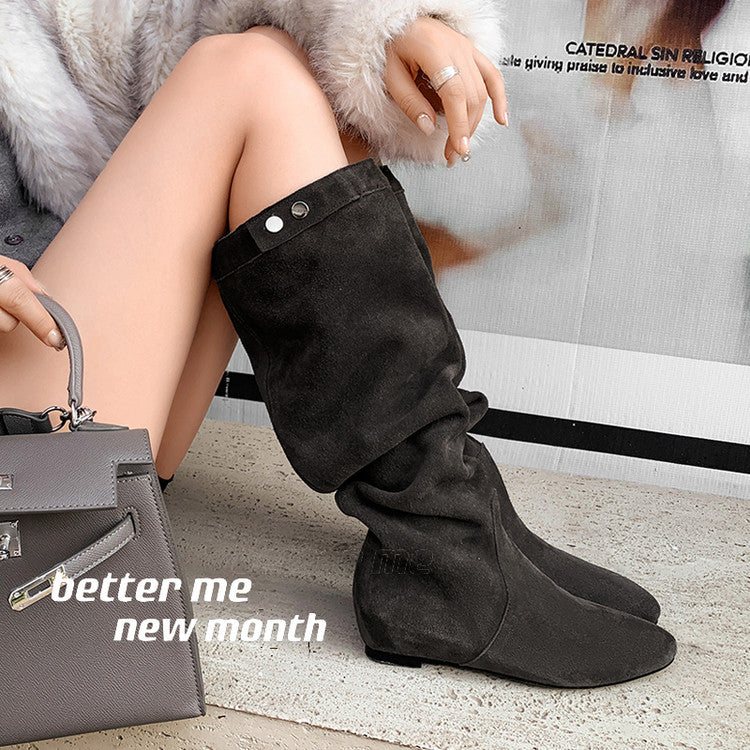 Karin Luna In Stock Spot Goods  Bestselling Suede Leather Sold Out Fast: Pile of Matte Inner Height-Increasing Western Boots