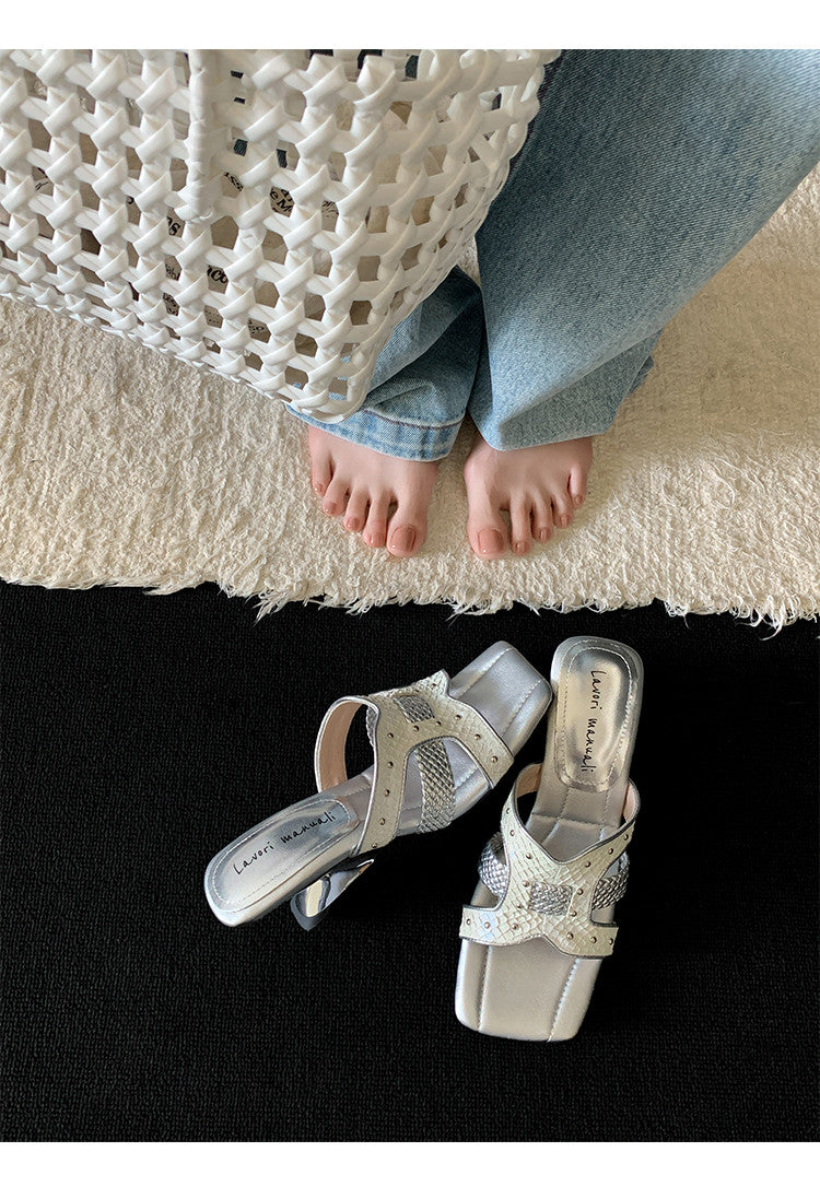 Karin Luna Fish Skin Series~ Hot-selling Square-Toe Slippers with Built-in Traffic