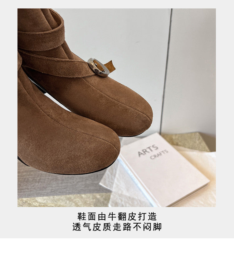 Karin Luna In Stock Spot Goods  Belt Buckle High Heel Large Tube Small Short Boots