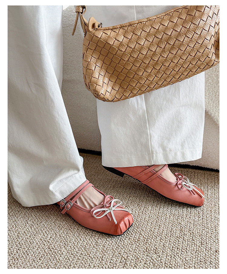 Karin Luna In Stock In Stock   Summer New Sweet Bowknot Color Block Square Toe Height-Increasing Slippers