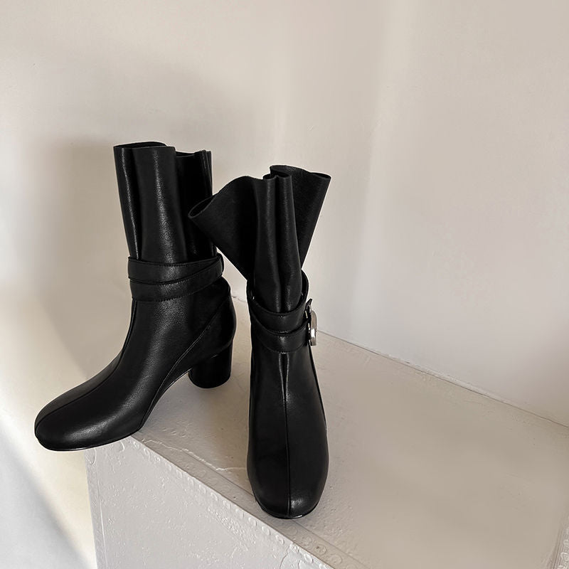 Karin Luna In Stock Spot Goods  Belt Buckle High Heel Large Tube Small Short Boots