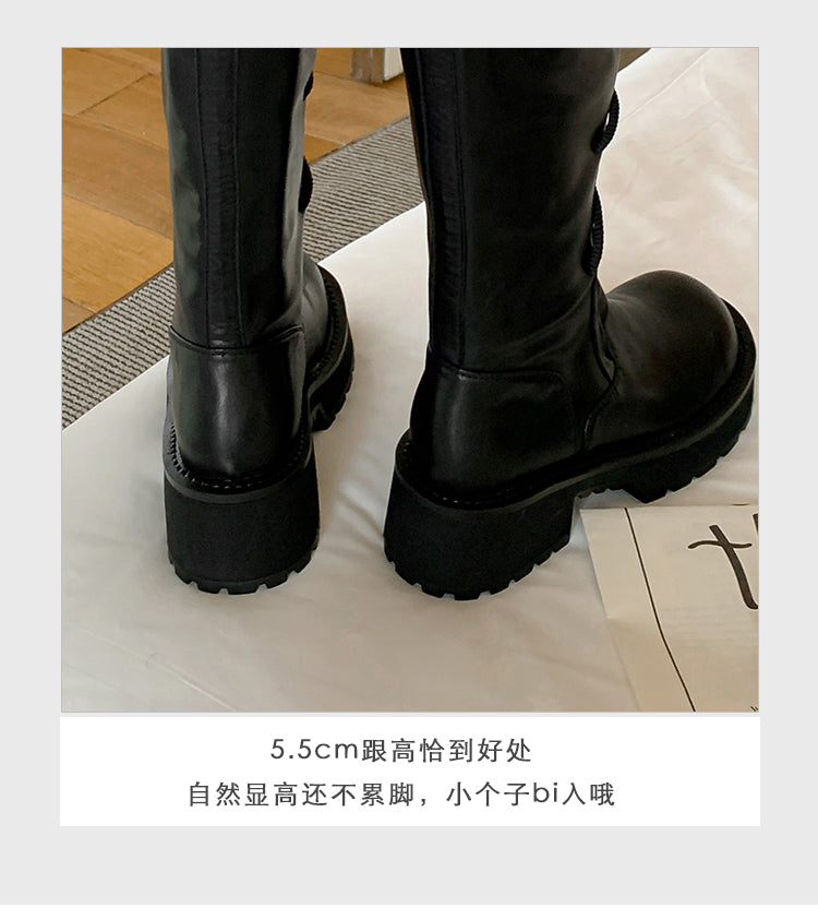 Karin Luna Fashion Style Round Toe Front Lace-up Adjustable Leg Circumference Suitable for both slim and thick legs