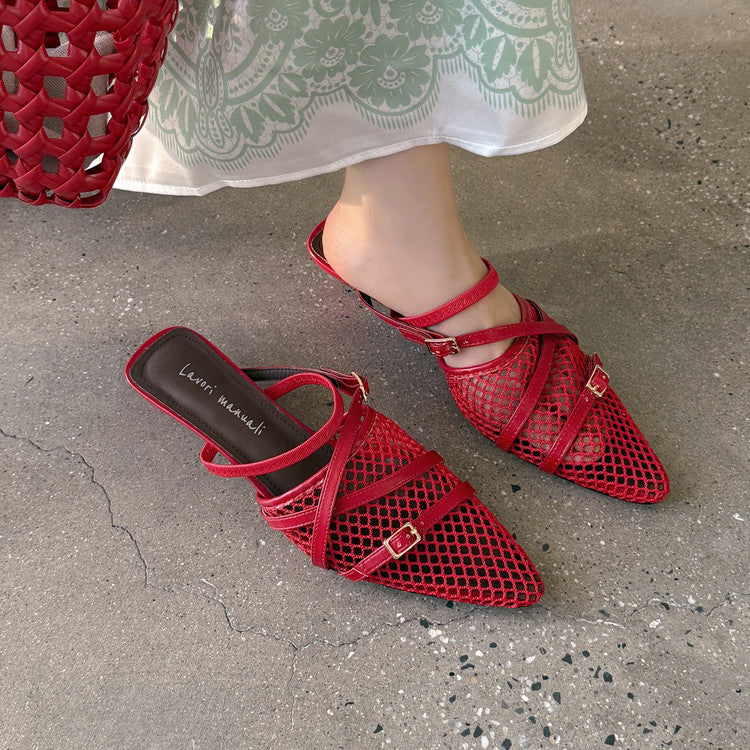 Karin Luna In Stock  Spot Goods  Mesh Series Elegant Closed-Toe Belt Buckle Slippers