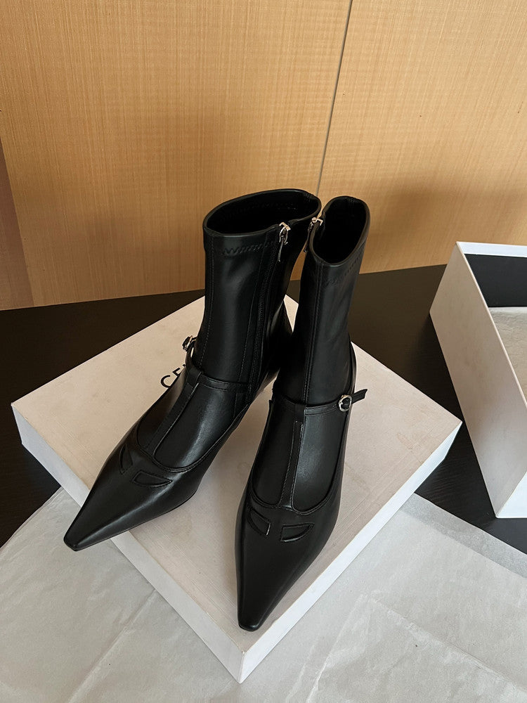 Karin Luna In Stock Spot Goods Elegant Stiletto Pointed Toe Side Zipper Short Boots