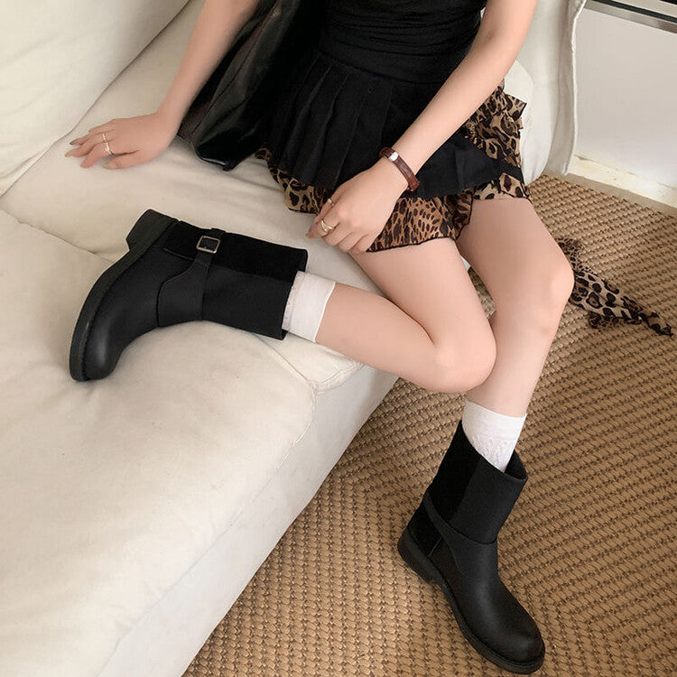 Karin Luna Belt Buckle Chunky Heel Fashion Short Boots