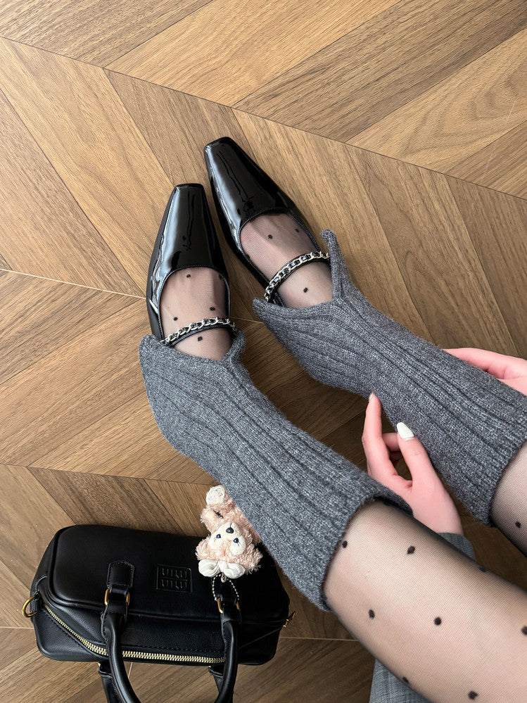 Karin Luna In Stock In Stock ~Metal One-Strap Pearl Small Square Toe Height-Increasing Flats