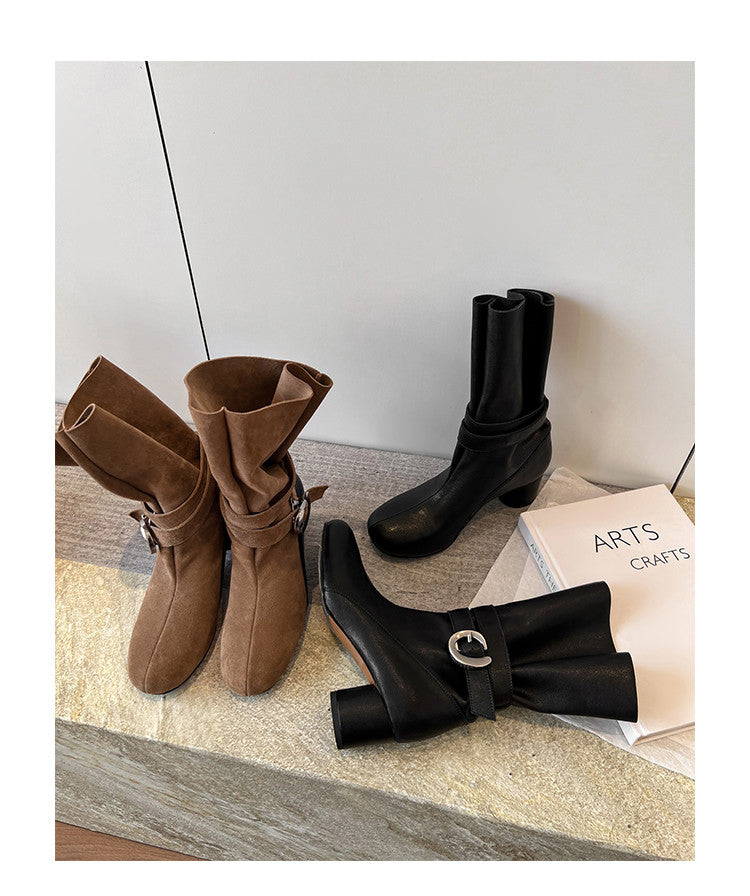 Karin Luna In Stock Spot Goods  Belt Buckle High Heel Large Tube Small Short Boots