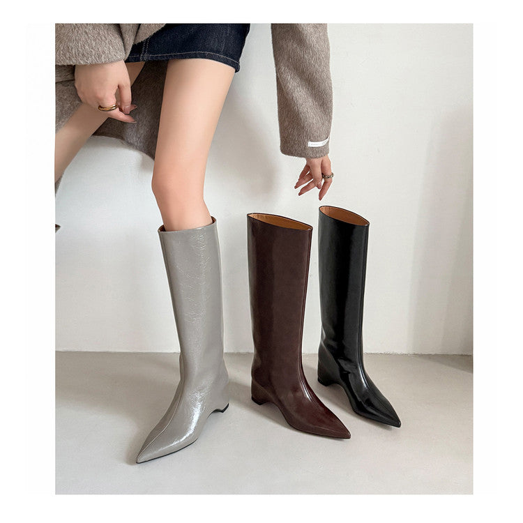 Karin Luna Minimalist Style High Tube Pointed Toe Hidden Heel Boots