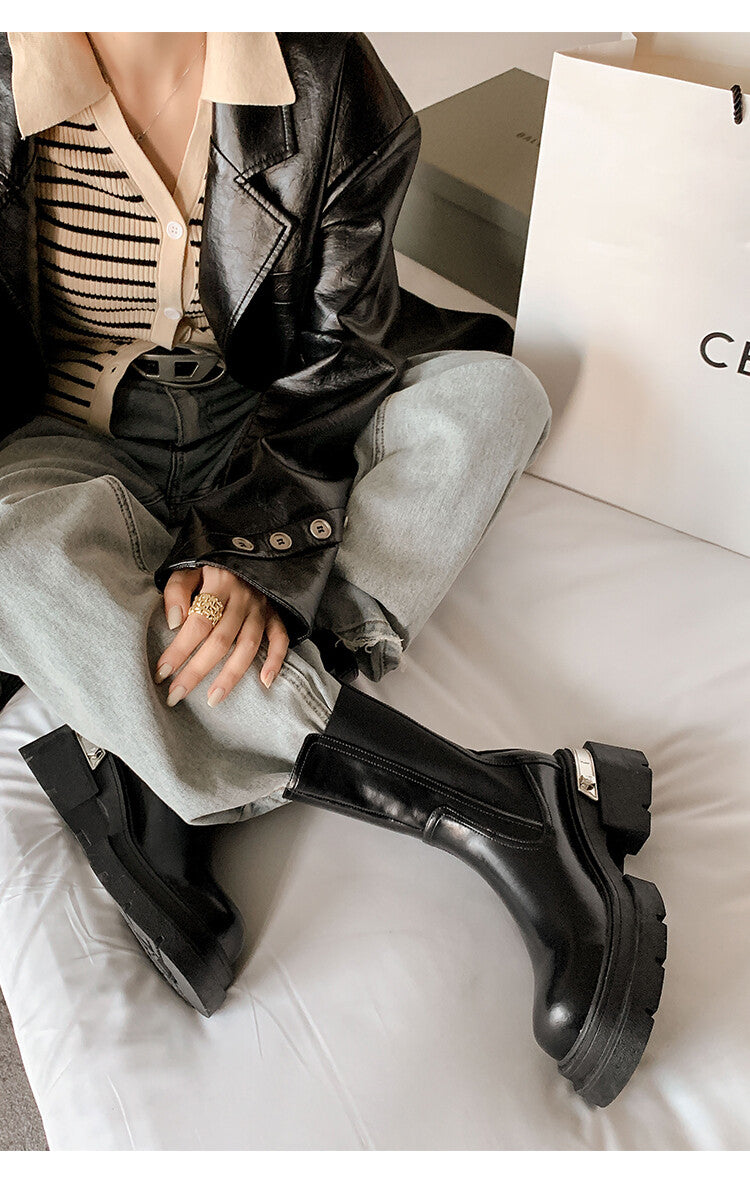 Karin Luna da Brand Series~Rear Metal Decoration Thick Sole Stretch Boots