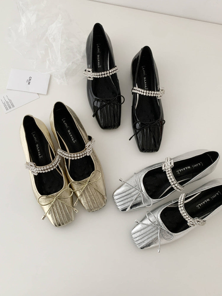 Karin Luna In Stock Spot Goods  Vintage Sweet Rhinestone One-Strap Granny Flats