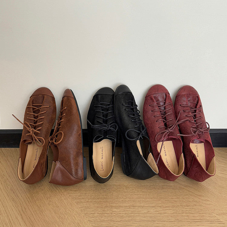 Karin Luna In Stock In Stock   Xiaohongshu Hot-Selling Lace-Up Round-Toe Deep Mouth Single Shoes