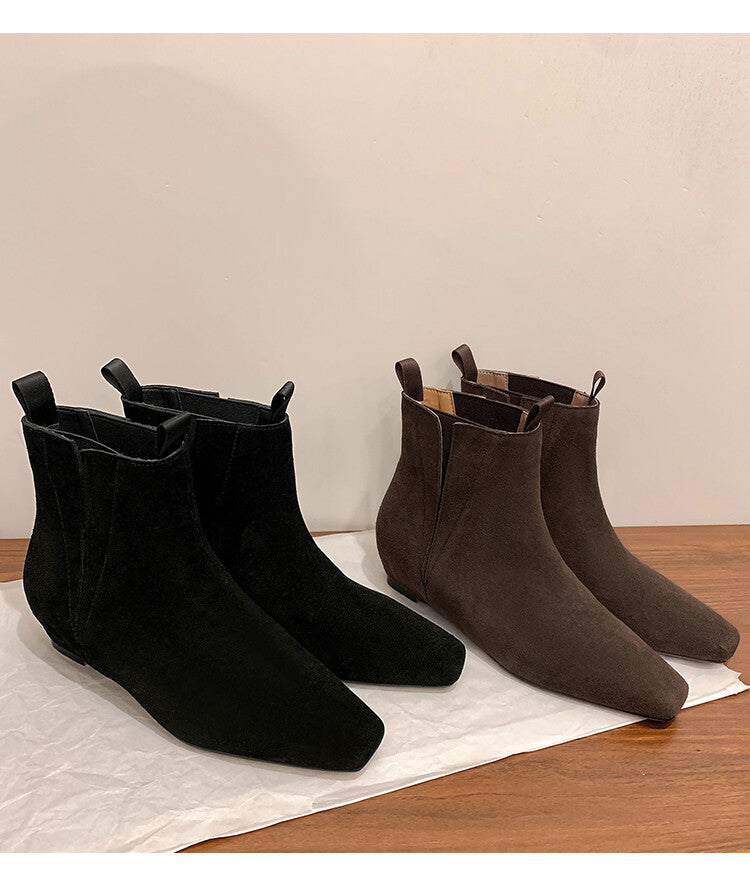 Karin Luna Classic Style Internal Height Increase Cowhide Leather Small Square Toe Short Fashion Boots