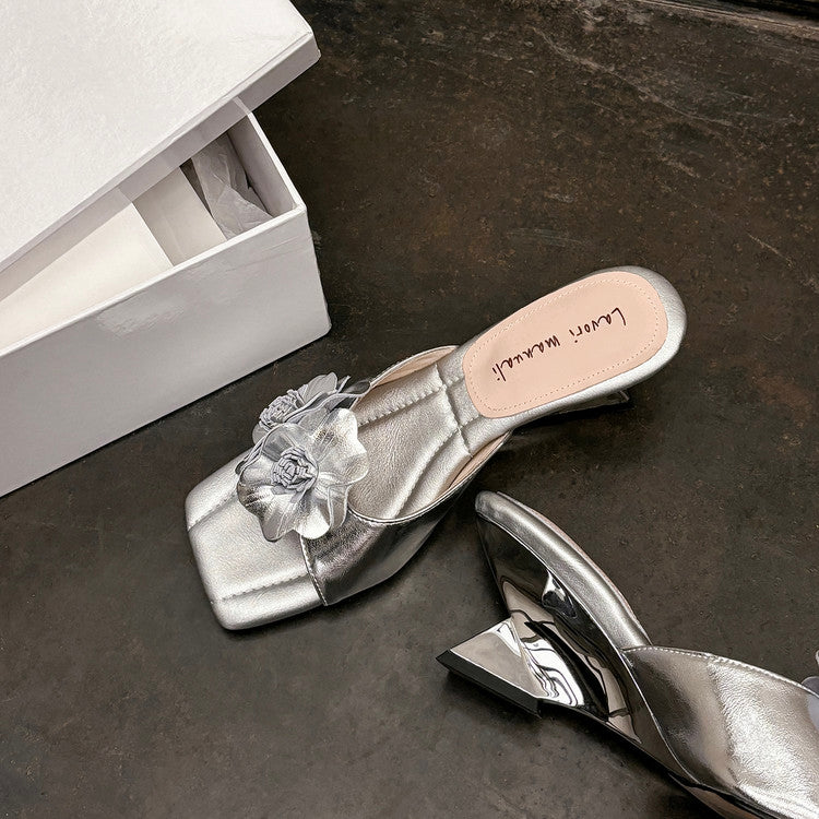 Karin Luna In Stock Spot Goods Camellia Classic style retro square toe shaped heel slippers