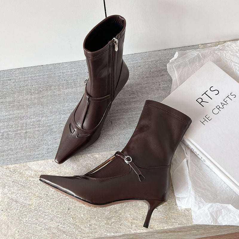 Karin Luna In Stock Spot Goods Elegant Stiletto Pointed Toe Side Zipper Short Boots