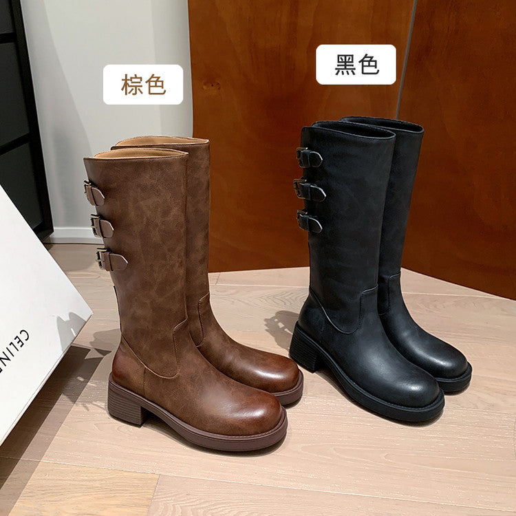 Karin Luna In Stock In Stock Thigh Circumference Belt Buckle Thick Sole Rider Boots