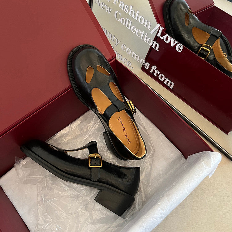 Karin Luna In Stock Spot Goods Minimalist Retro British Style Irregular Hollow Single Shoes