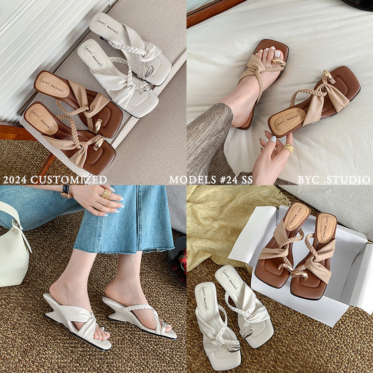 Karin Luna In Stock Spot Goods Hot-selling Woven Vacation Style Irregular Heel Slippers