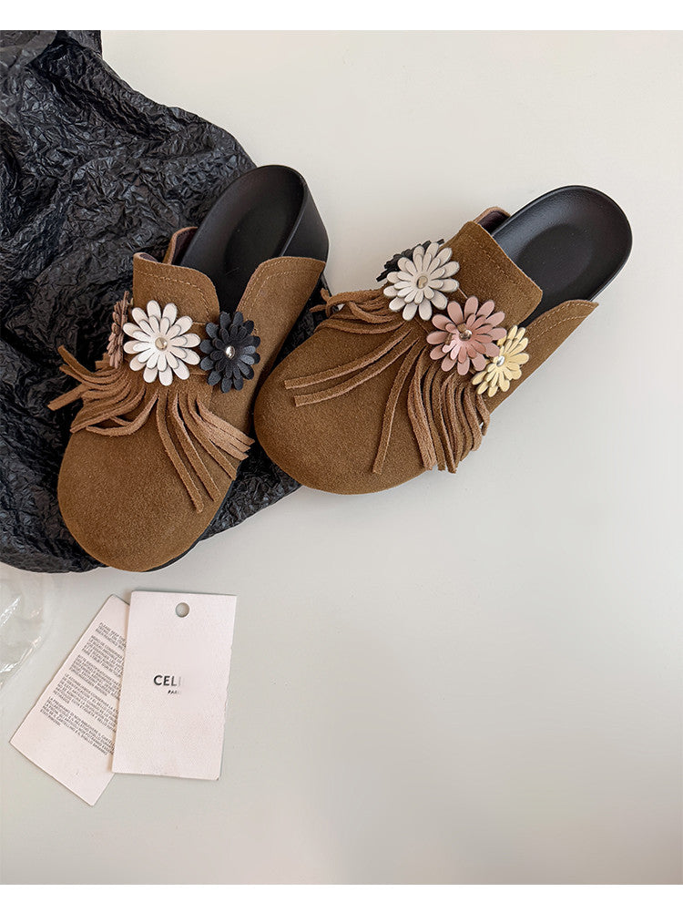 Karin Luna   Tassel Three-Dimensional Flower Thick-Soled Closed-Toe Slippers