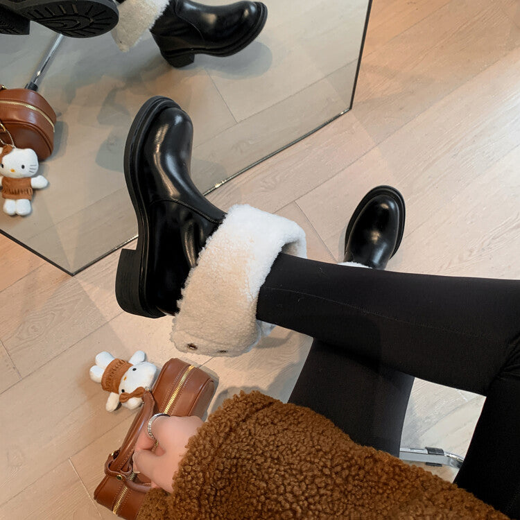 Karin Luna Classic Basic Style   Convertible Foldable Hidden Buckle Snow Fur Shoes Full cowhide Basic Flat Short Boots