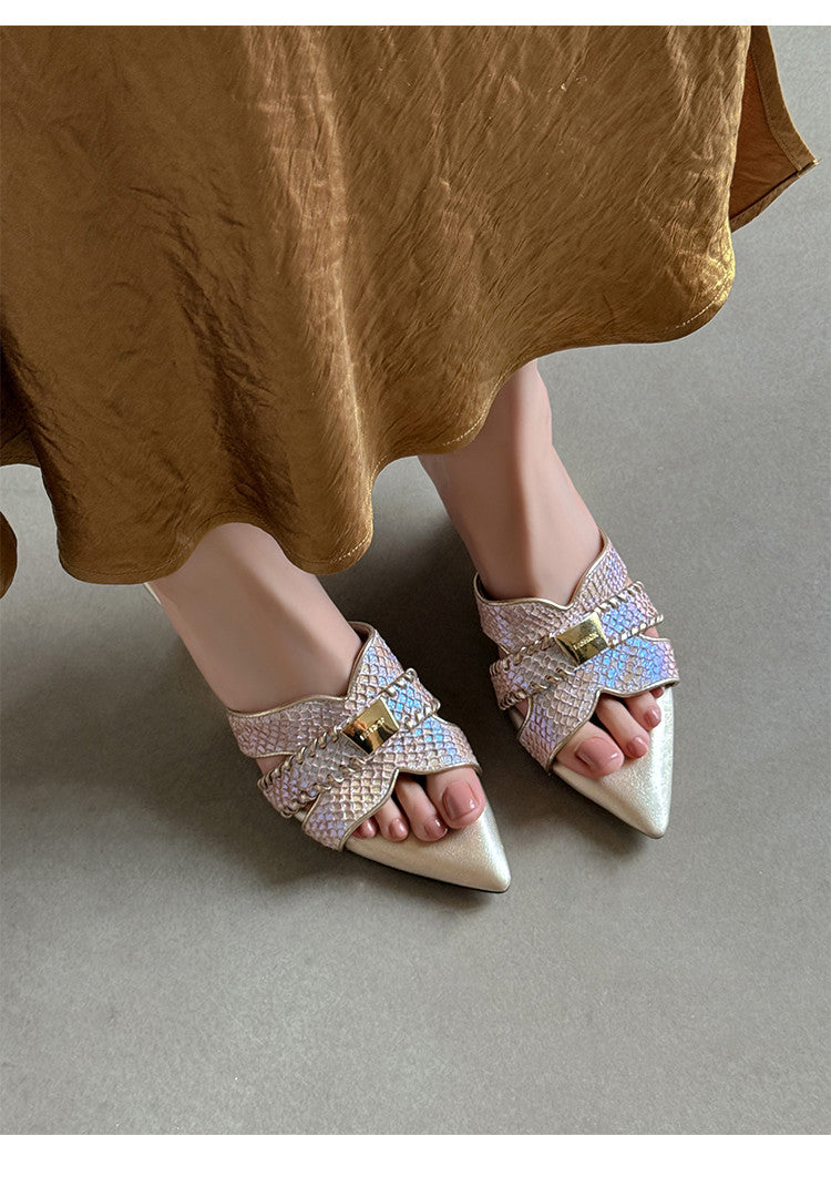 Karin Luna Fish Skin Series~Minimalist Pointed Toe Hot-Selling Unique Heel Slippers