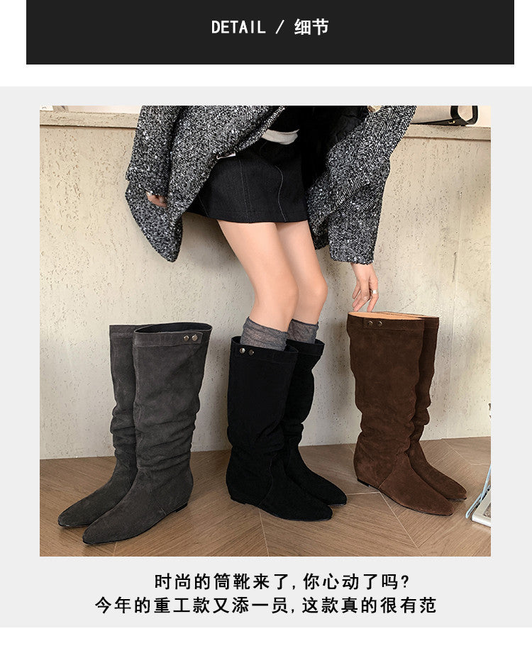 Karin Luna In Stock Spot Goods  Bestselling Suede Leather Sold Out Fast: Pile of Matte Inner Height-Increasing Western Boots