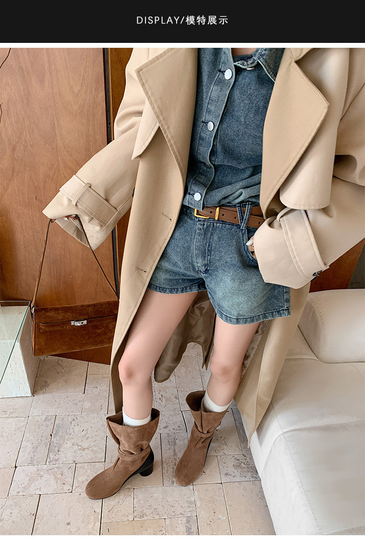 Karin Luna In Stock Spot Goods  Belt Buckle High Heel Large Tube Small Short Boots