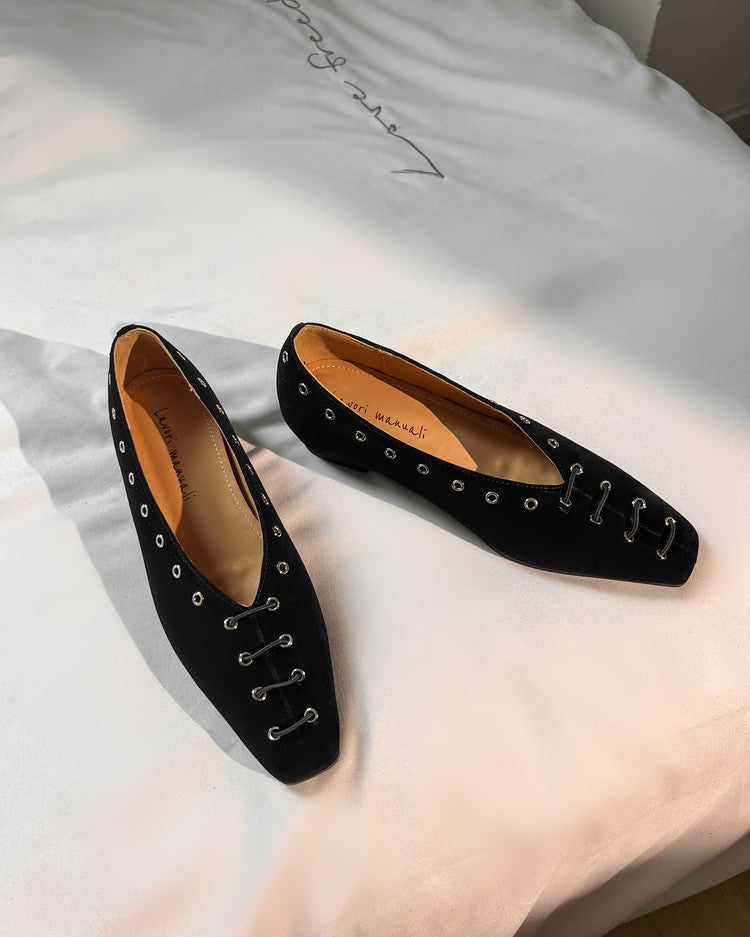 Karin Luna In Stock Spot Goods    Old Money Style Square Toe Suede Flats
