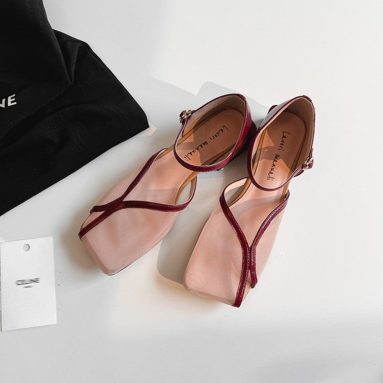 Karin Luna In Stock In Stock  Internet Celebrity Style Square Toe Mesh Chunky Heel Sandals