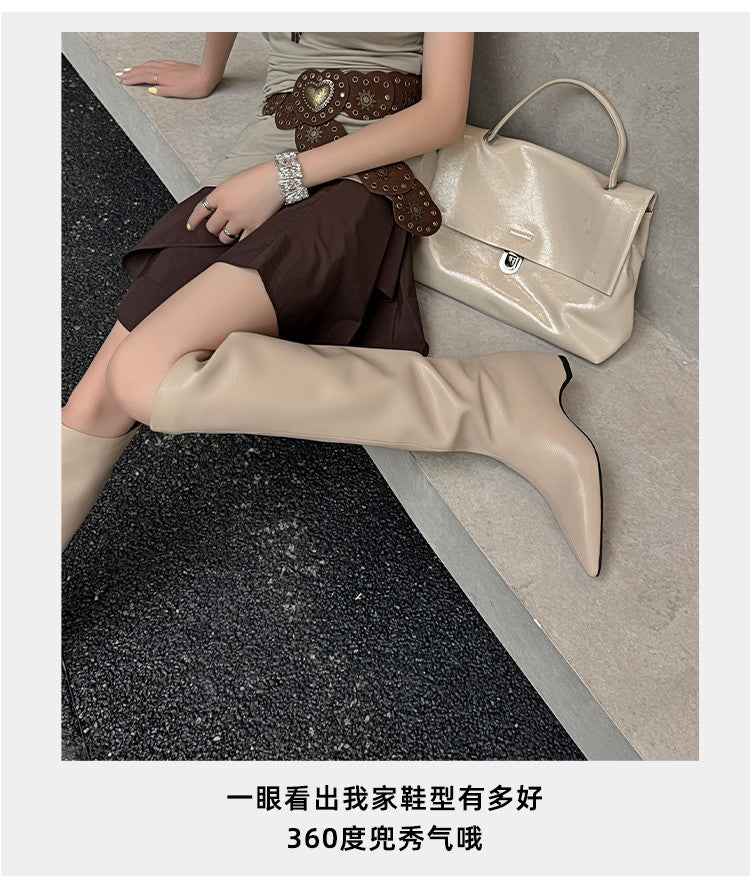 Karin Luna Hot-Selling Internal Height Increase Pointed Toe Straight-Leg Hot-Selling Long Boots