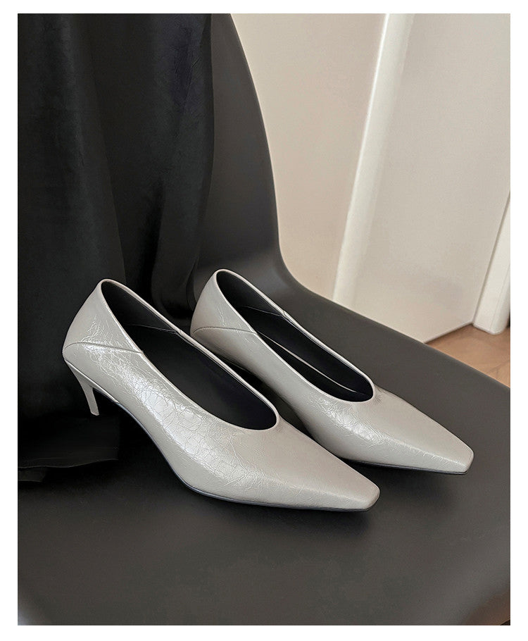 Karin Luna In Stock In Stock ~Basic Versatile French Style Small Square Toe Shallow Mouth Single Shoes