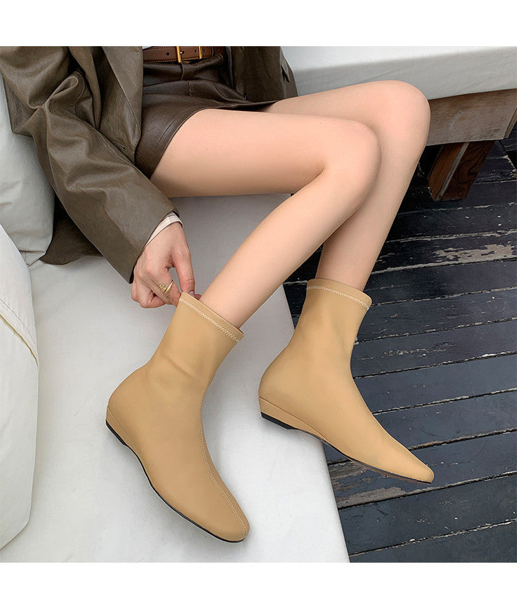 Karin Luna In Stock Spot Goods Round Toe Basic Stretch Slim Short Boots
