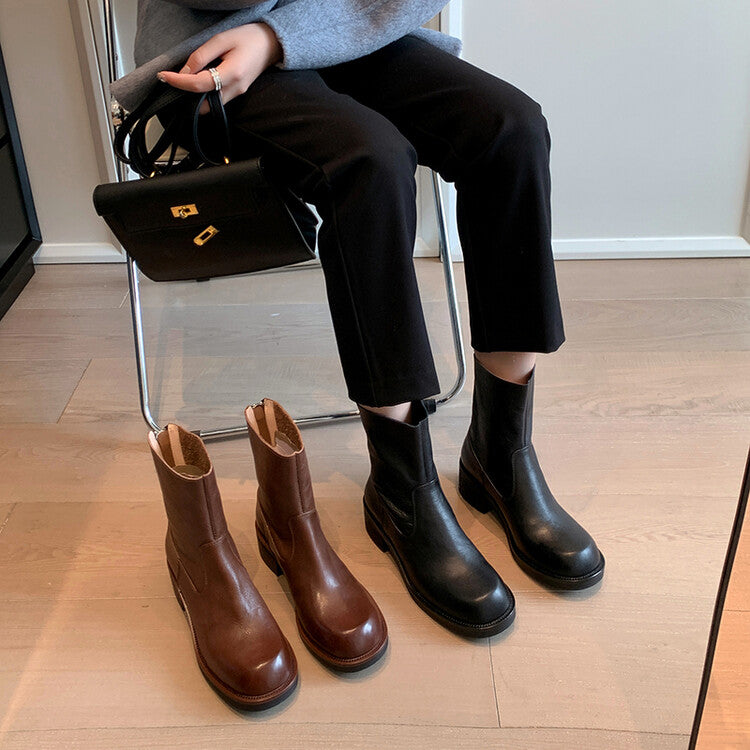 Karin Luna In Stock Spot Goods  Full-grain leather inside and out   Minimalist Texture  Round Toe Flat Bottom Basic Short Boots