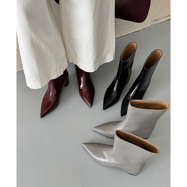 Karin Luna Elegant Pointed Toe Hidden Wedge Short Boots