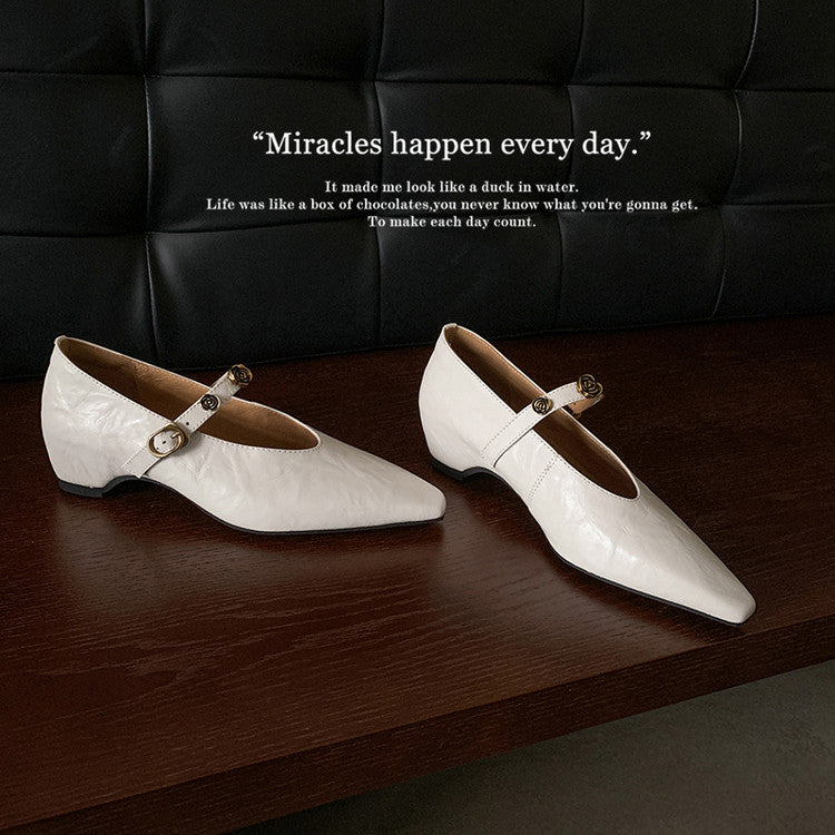 Karin Luna In Stock Spot Goods    Retro Classic Metal Camellia Irregular Heel Single Shoes