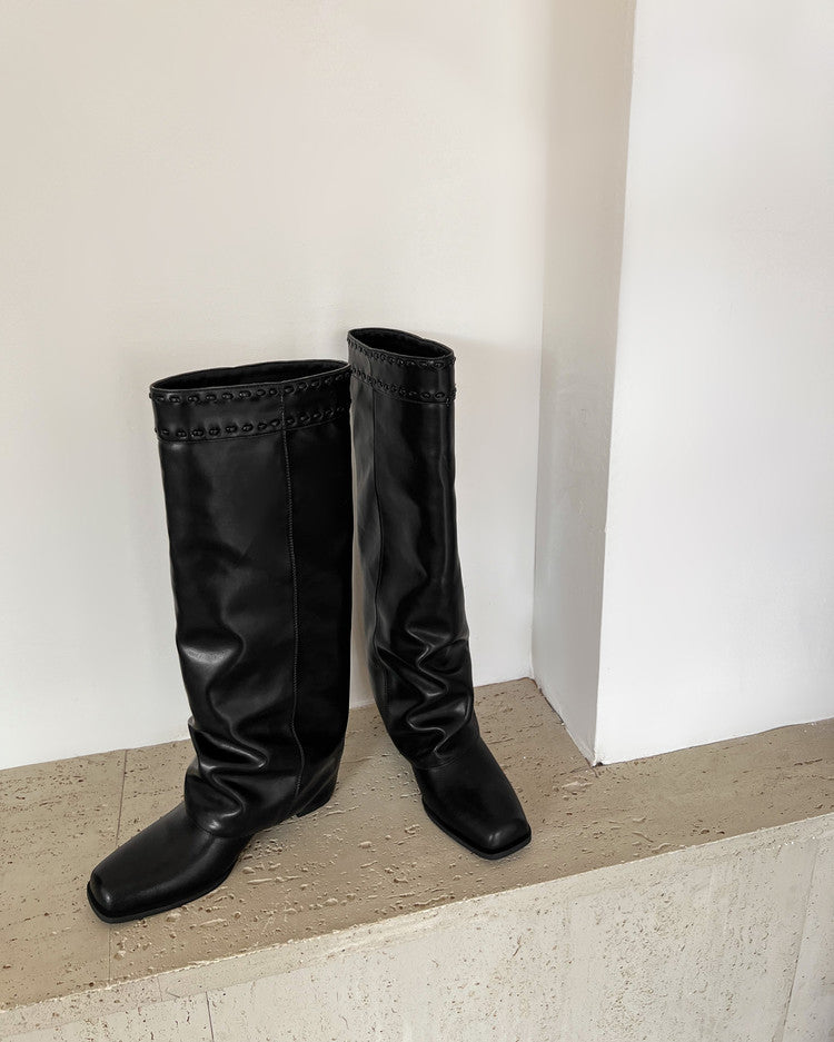 Karin Luna In Stock In Stock European and American Style Square Toe Thick Sole Long Boots